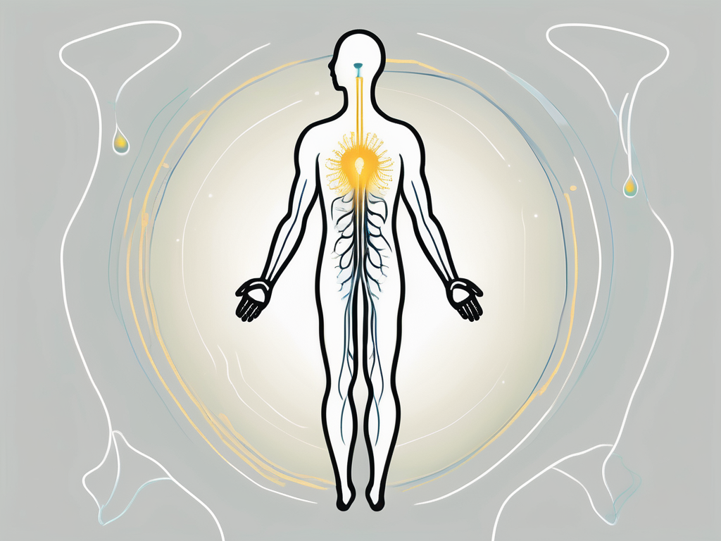 A sacral nerve highlighted in a human body silhouette