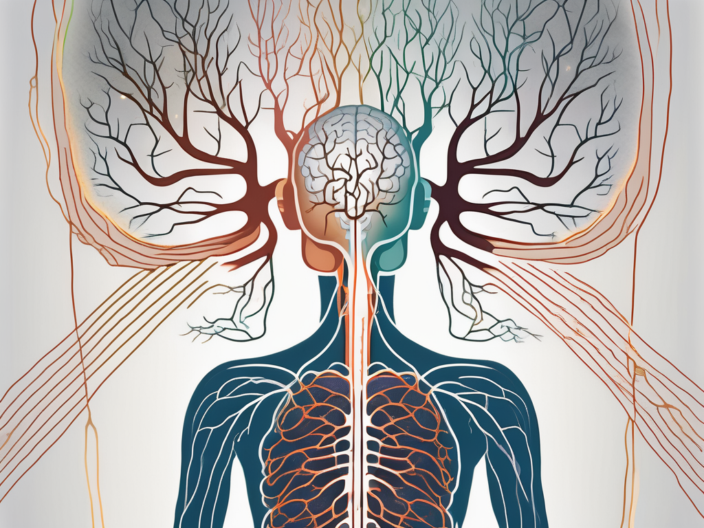 The human nervous system highlighting the cranial nerves transitioning into the sacral segments