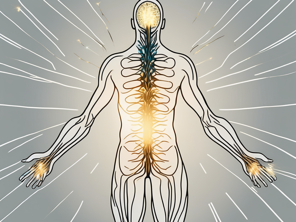 A sacral nerve in a human body being stimulated by a small device