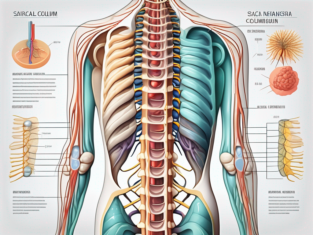 The human spinal column with a detailed focus on the sacral nerve region