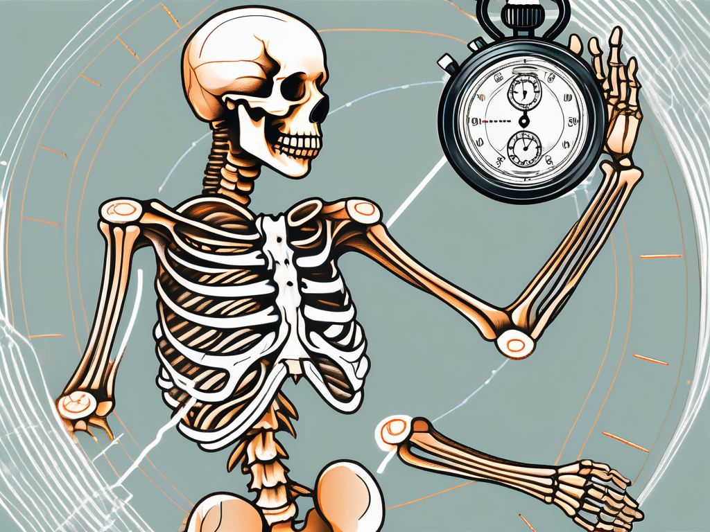 A skeleton highlighting the sacral and pelvic area with nerve pathways illuminated