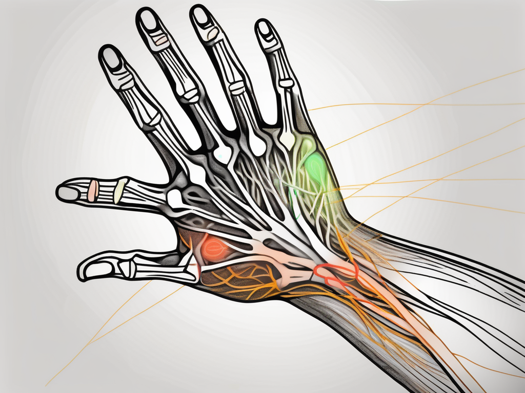 The human nervous system highlighting the brachial plexus and the path of the ulnar nerve