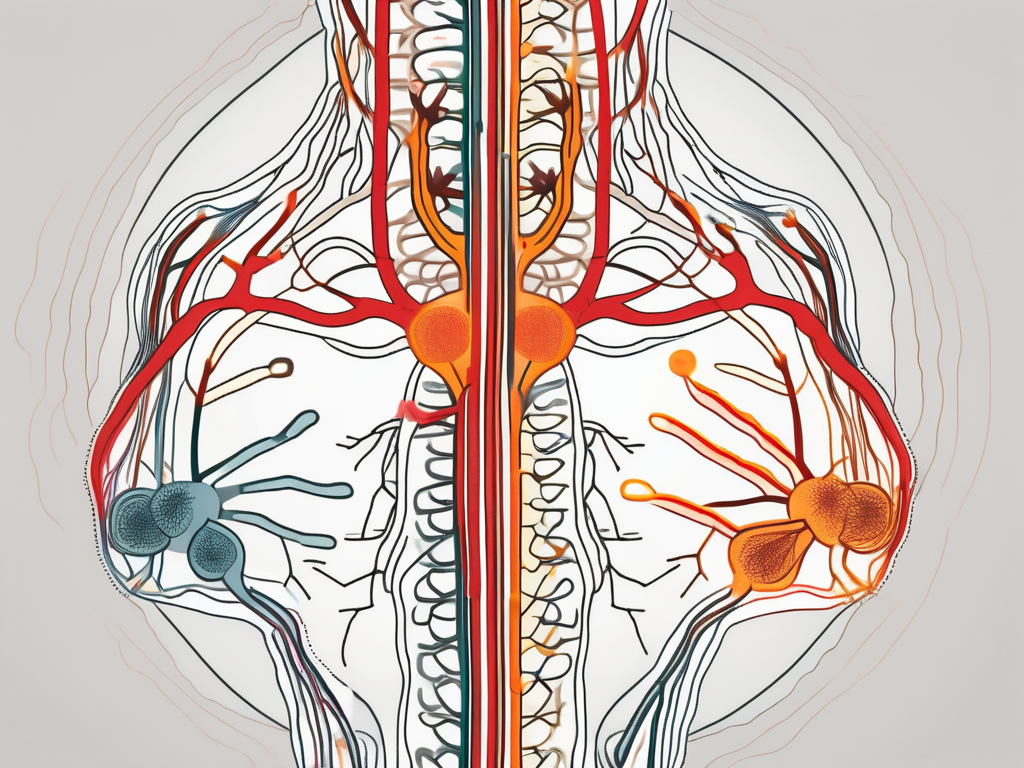 The human nervous system highlighting the sacral nerve region in a contrasting color