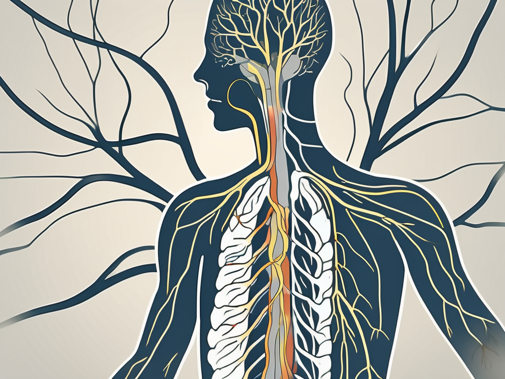 The human nervous system focusing on the sacral plexus root and highlighting the nerve that supplies it