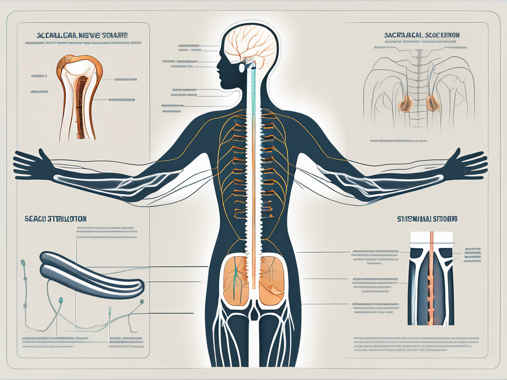 A sacral nerve stimulator device next to the human spinal column