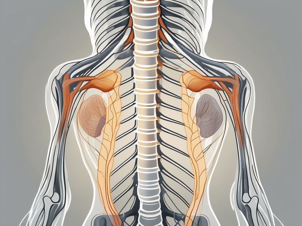 The human spine highlighting the sacral region with a close-up view of the sacral nerve root sleeve